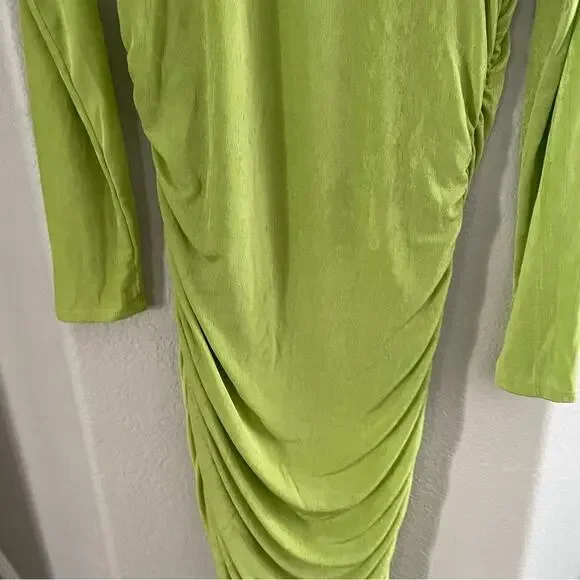 Fashion Nova Lily Ruched Long Sleeve Maxi Dress Size Large Lime Green New - Picture 6 of 13
